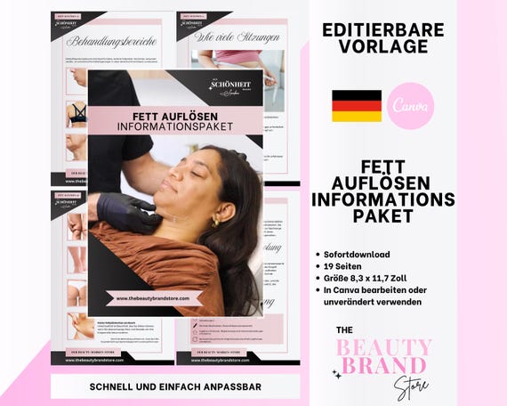 German Fat Dissolve Injections Client Information Booklet, Fett auflösen Informationspaket, Editable Canva Template