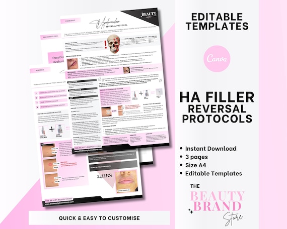 Emergency & Elective Reversal Protocols for Dermal Fillers with Hyalase (Hyaluronidase), Cheat Sheets, Vascular Occlusion, Edit in Canva
