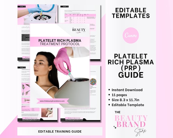 PRP Platelet Rich Plasma Step by Step Protocol Guide, Cosmetic Aesthetics, Nurse Injectors, Editable Canva PDF eBook Template