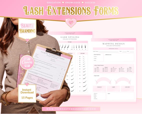 Eyelash Extension Forms, Client Consultation, Editable Canva Templates