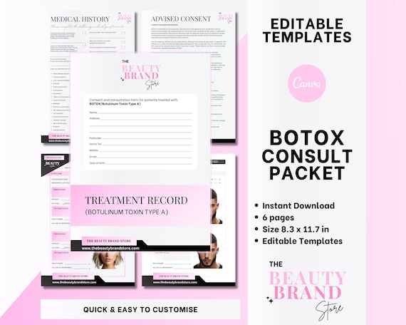 Botox Forms, Consultation, Consent & Treatment Records, Aesthetics Nurse Injector, Medical Spa, Neurotoxins, Editable Canva Templates