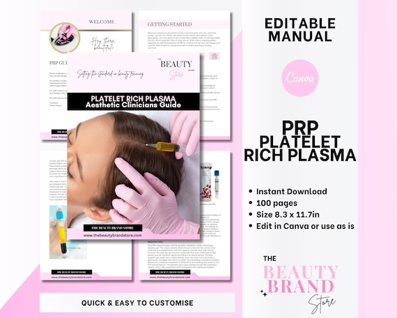 PRP for Clinicians Training Manual, PRP Guide, Aesthetics Course, Platelet Rich Plasma Editable Training Manual, Student, Tutor, Canva