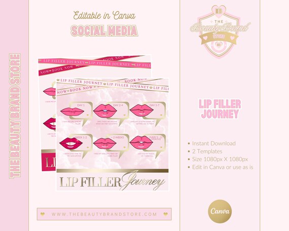 Lip Filler Aftercare Cards, Healing Journey, Canva Templates (Digital Download)