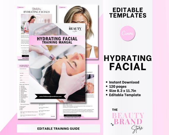 Hydrating Facials Guide, Hydradermabrasion Training Manual, Editable Hydrating Facials Advanced Course for Beauty Trainers