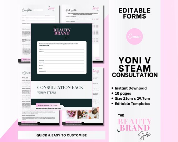 Yoni Steam Consultation Forms, Yoni Steam Consent, V-Steam Consent Forms, V Steam Client Care, Esthetician Forms, Editable Canva Templates