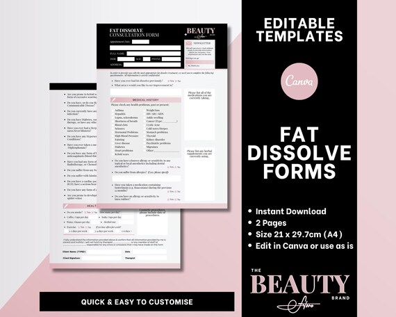 Fat Dissolve Consultation & Consent Forms, Editable Canva Templates