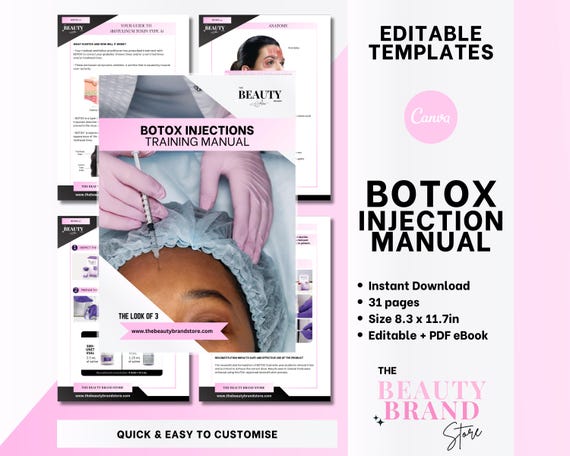 Botox Training Manual, DIY or Professional, Beginners, Cosmetic Aesthetics, Botox Injections Guide, Protocol Booklet, Editable PDF EBook