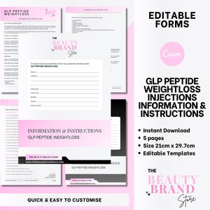 GLP Peptide Therapy Weightloss Injections Information and Instructions Editable Documents, Peptide Injection Forms, Editable Canva Templates