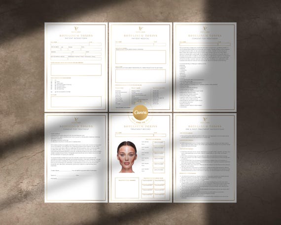 Editable Botulinum Toxins (Botox) Patient Forms, Consultation, Consent, Treatment Record, Pre & Post Care, Neurotoxins Nurse Injector Packet
