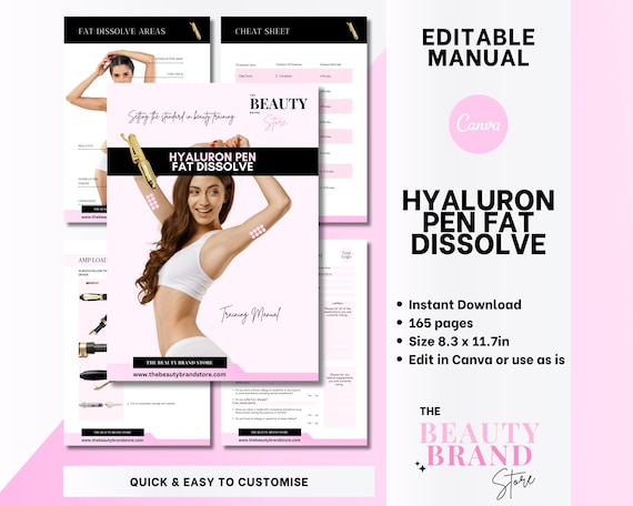 Hyaluron Pen Fat Dissolve Training Manual, Fat Dissolve Guide, Full Theory, Fat Dissolve Mapping & Dosage, Edit in Canva, Student or Tutor