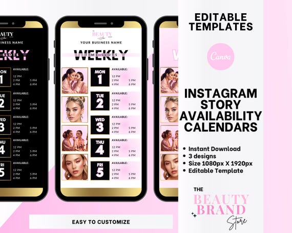 Weekly Availability Calendar Instagram Story, Available Appointments Calendar, Insta Stories Schedule, Pink, Beauty Template, Edit in Canva