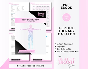 Peptide Therapy Catalog, Peptides Cheat Sheet Booklet, Peptides PDF Ebook, Edit in Canva, Instant Download