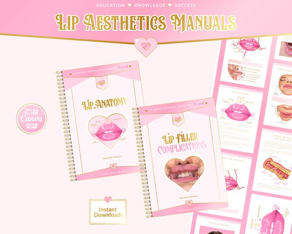 Lip Fillers Anatomy & Complications Training Manuals, Editable Canva Templates