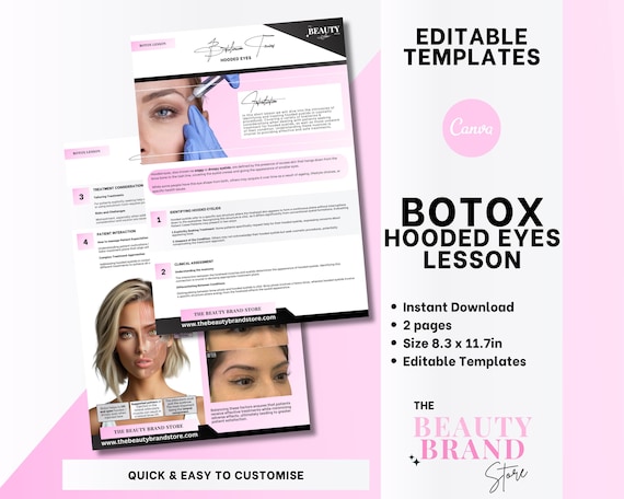 Botox Hooded Eyes Lesson Cheat Sheets, Aesthetics Practitioner, Aesthetics Clinic, Medspa, Botulinum Toxins Brow Lift, PDF,  Edit in Canva