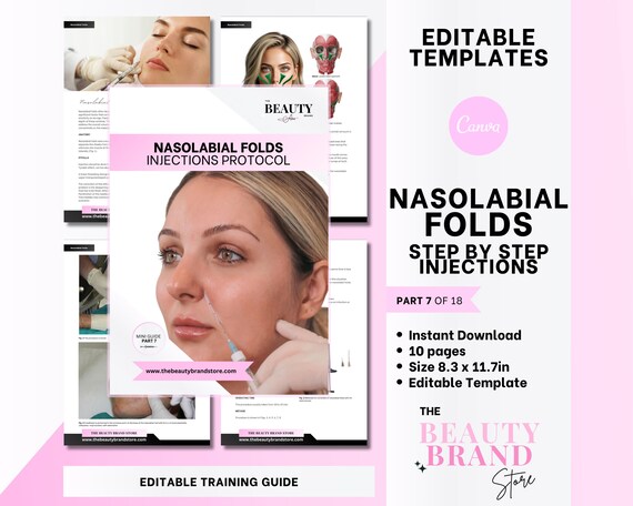 Part 7 Aesthetics Mini Guide: Nasolabial Folds, Hyaluronic Acid Needle & Cannula, Nurse Injector, Educator, Student, Editable PDF eBook
