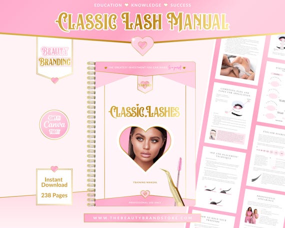 Classic Lash Extensions Training Manual: Editable Canva Template (Digital Download)