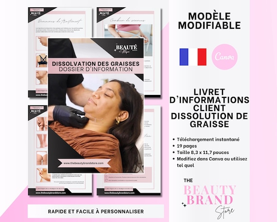 French Fat Dissolve Injections Client Information Booklet, Dissoudre les graisses Dossier d'information, Editable Canva Template