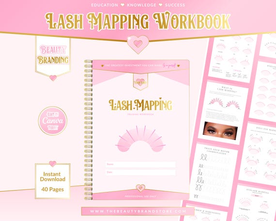 Lash Mapping Workbook, Eyelash Extension Training Guide (Canva Editable, Digital Download)