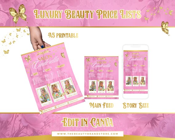 Beauty Salon Price List Template, Editable in Canva (Digital Download)