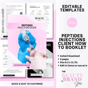 Peptide Therapy Injections Protocol Booklet, Patients Injections Guide, IM Injections, Sub Q Injections, Editable Canva Template, PDF Ebook