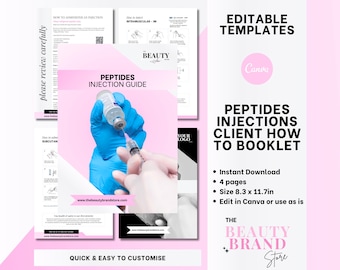Peptide Therapy Injections Protocol Booklet, Patients Injections Guide, IM Injections, Sub Q Injections, Editable Canva Template, PDF Ebook