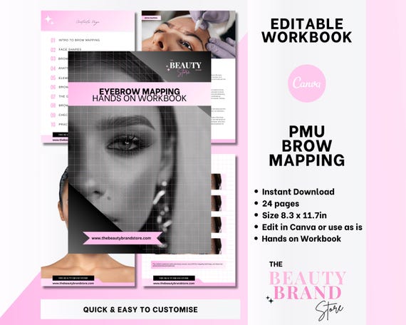 Brow Mapping Workbook, Brow Mapping Manual, Eyebrow Mapping Guide, PMU Eyebrows, Edit in Canva, Student or Educator