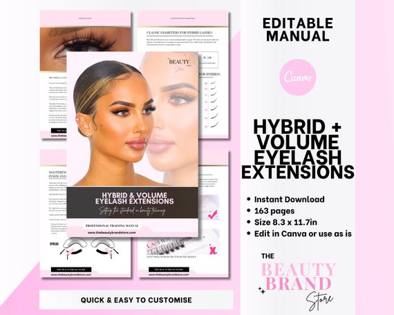 Hybrid and Volume Eyelash Extensions Training Manual, Lash Training Manual, Eyelash Extensions Course, Lash Training Template, Edit in Canva