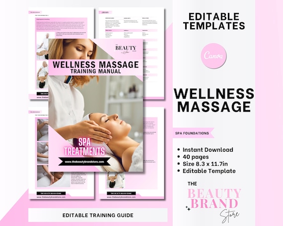 Wellness Massage Training Manual, Spa Foundations, Massage Therapists, Spa Work, Step by Step, Student, Educator, Editable Canva Template