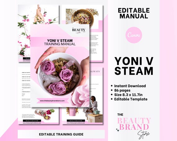 Yoni Steam Training Manual, V Steaming Guide, Student or Tutor, Training Resources, Editable Canva Template + PDF eBook