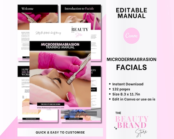 Microdermabrasion Training Manual, Facials Course, MDA Guide, Skin Treatments, Edit in Canva, Professional Beauty Manuals, Student, Educator