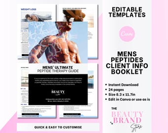 Mens Peptides Therapy Patient Information Booklet, Peptides Male Patient Guide, PLR, MMR, Editable Canva Template, PDF EBook