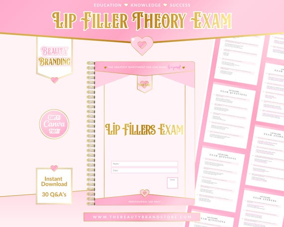 Lip Fillers Theory Exam | Augmentation Training (Editable Canva Template)