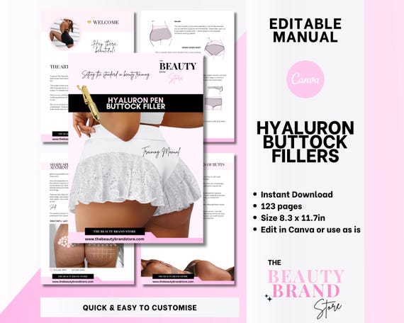 Hyaluron Pen Buttock Filler Training Manual, Bum Fillers, Full Theory, Bum Injections, Edit in Canva, Student or Tutor