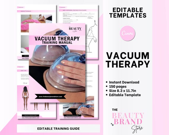 Vacuum Therapy Training Manual, Digital Machine Vacuum Therapy Guide and Manual Cupping, Training Resources, Editable Canva Template