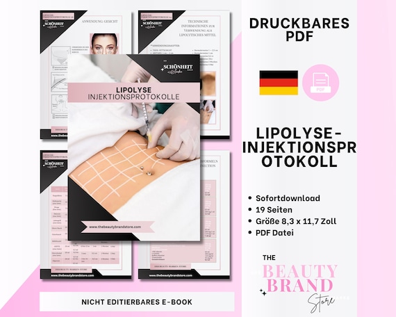 German Fat Dissolve Lipolysis Injections Protocol Booklet, Cannula, Needle, Roller, Lipolyse-Injektionsprotokoll, Non Editable PDF EBook