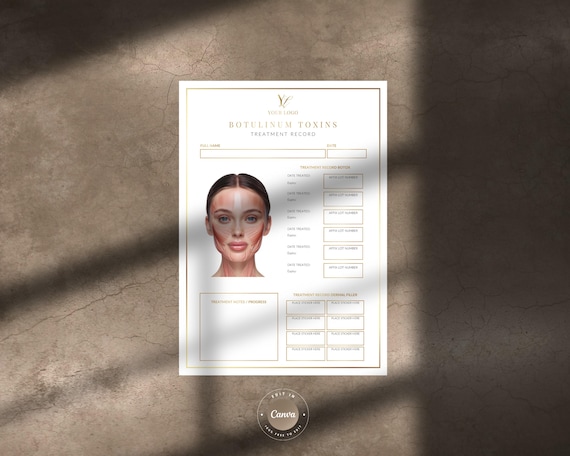 Dermal Fillers and Botulinum Toxins Anti Wrinkle Injections Patient Treatment Record, Editable Document for Aesthetic Nurse Injectors