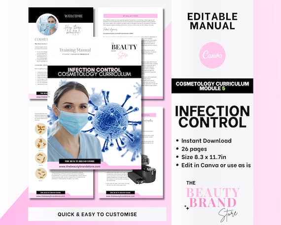 Cosmetology Curriculum for Cosmetologists Module 5, Infection Control, Students, Educator Resource, Training Manual, Edit in Canva