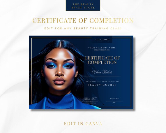 Canva Editable Beauty Academy Certificate of Completion (Digital Download)