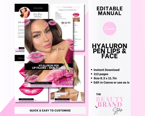 Hyaluron Pen Training Manual, Lip Fillers, Full Theory, Face Injections, Cheek Filler, Nose Filler, Edit in Canva, Student or Tutor