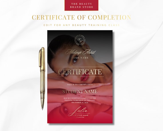 Editable Beauty Academy Certificate of Completion, Canva Template (Digital Download)
