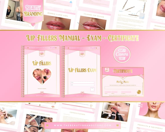 Lip Fillers Masterclass Training Manual, Russian Lip Filler Augmentation Injection Techniques plus Exam and Certificate, Edit in Canva