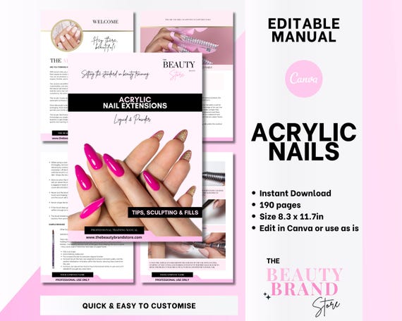 Acrylic Nails Training Manual, Acrylic Nails Training Guide, Acrylic Nails Course, Edit Canva, Professional Manual, Student, Educator