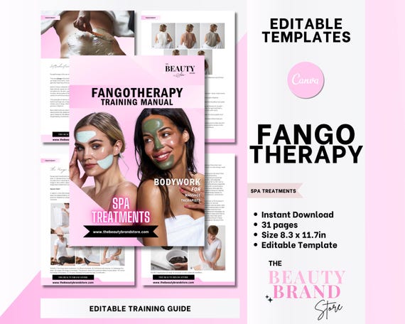 Fangotherapy Guide, Spa Treatment Training Manual, Mud, Peat, Clay, Fango Wrap, Massage Therapist, Student or Tutor, Editable Canva Template