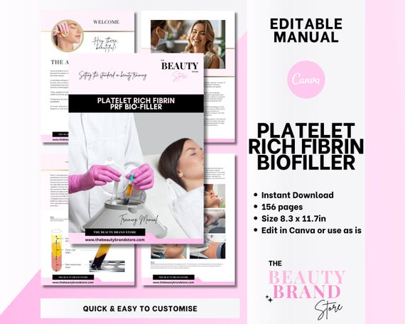 Bio-filler Training Manual, Ultimate PRF Guide, Aesthetics Course, Platelet Rich Fibrin PRF Editable Training Manual, Student, Tutor, Canva