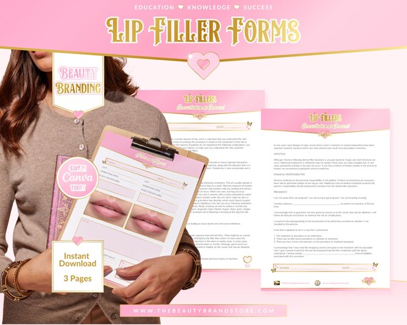 Lip Fillers Consultation, Consent & Client Record Forms  (Editable Canva Templates)