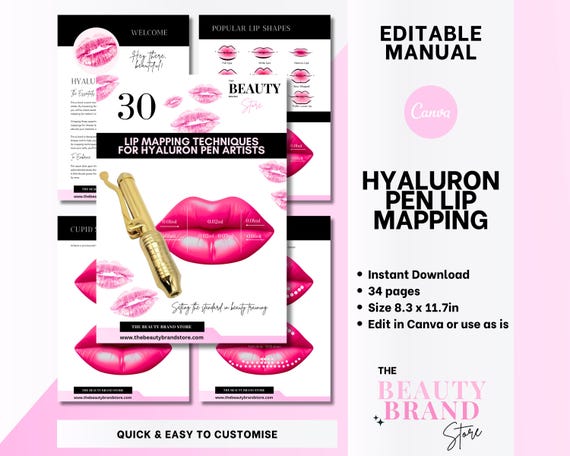 Hyaluron Pen Lip Mapping, Lip Filler Map, Russian Lip Technique, Cupid's Bow Lift, Keyhole Pout, Babydoll, Canva EDITABLE, INSTANT DOWNLOAD