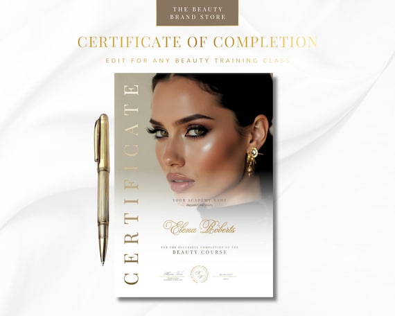 Certificate of Completion for Any Beauty, Hair, Nails, Aesthetics Training Course Certification, Editable Canva Template