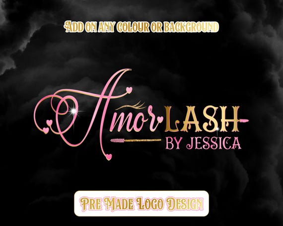 Pink Gold Hearts Custom Beauty Logo Design (Digital Download)