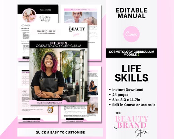Cosmetology Curriculum for Cosmetologists Module 2, Life Skills for Students, Educator Resource, Editable Training Manual, Edit in Canva