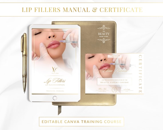 Lip Fillers Training Manual & Certificate: Editable Canva Template
